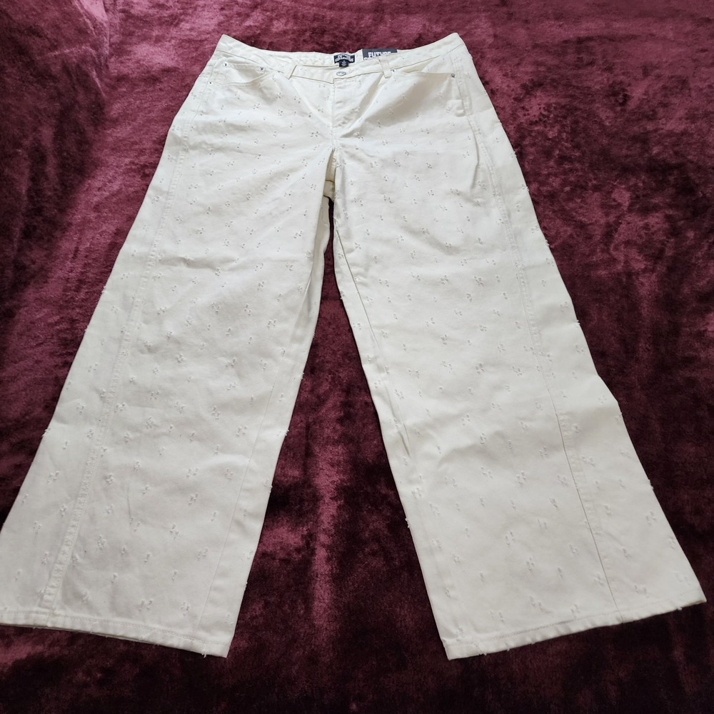 Future Collective Women's Size 16 Ivory Distressed Wide Leg Jeans High Rise